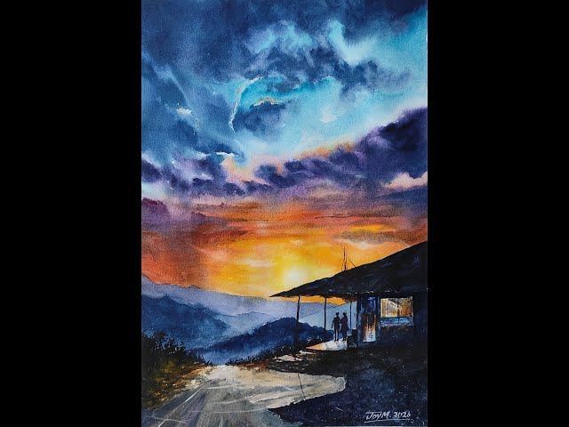 Watercolor painting on Chitrapat paper — surface behavior, wet washes, and lifting technique, by Joy Mukherjee