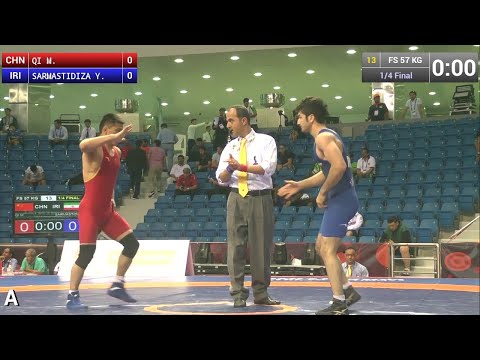1/4 FS - 57 kg: Y. SARMASTIDIZA (IRI) df. M. QI (CHN), 9-7