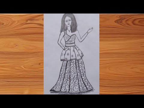 How to draw girl with beautiful dress 👗- pencil sketch| girl drawing for beginners