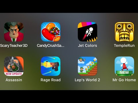 Scary Teacher 3D, Candy Crush, Jet Colors, Temple Run, Assassin, Rage Road, Lep's World 2, Mr GoHome