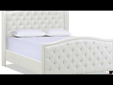 Jennifer Taylor Home Marcella Collection Queen Wingback Tufted Hand-Applied Nail Heads Upholstered