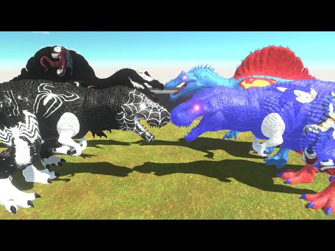 TEAM VENOM T REX vs VENOM SPINOSAURUS DEATHRUN - Animal Revolt Battle Simulator