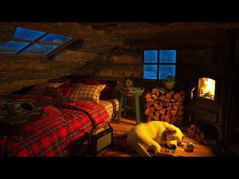 Somn adânc într-o colibă de iarnă confortabilă - Sunete relaxante de viscol, șemineu, vânt și zăpadă