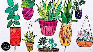 Watercolor Potted Plants Painted Simply to Bring Joy!