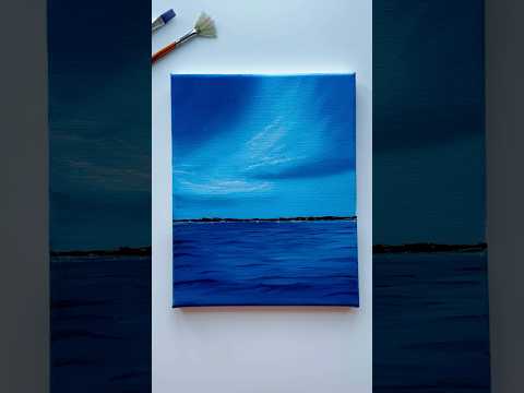 🌆 Ocean View & City Lights 🌊 #artworks #acrylicpainting #seascape #canvas