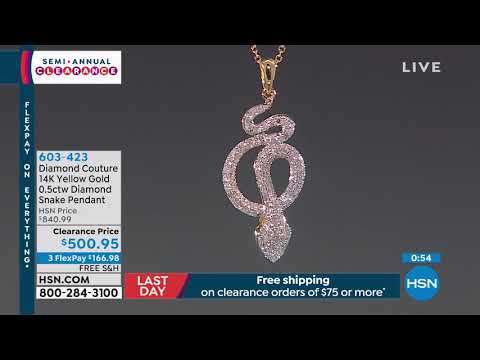 Diamond Couture 14K Yellow Gold 0.5ctw Diamond Snake Pen...