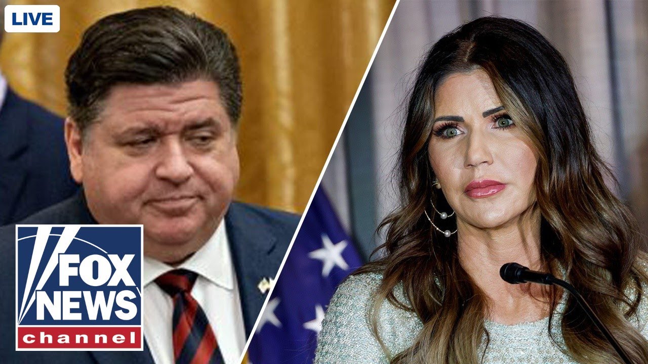 DHS Sec. Noem speaks outside Dem governor's mansion