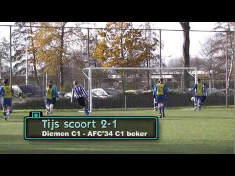 svDiemen C1 - AFC34 C1, beker 27-11-2011, goal Tijs videowall