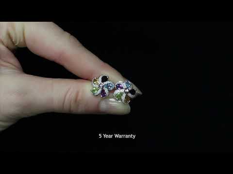 9ct White Gold Diamond & Multi Gem Flower/Cluster Earrings HJ526