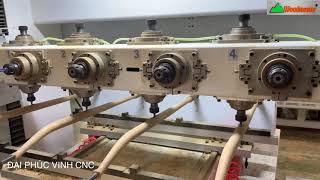 MÁY CNC 16 dao 5 Axis 4 đang kẹp phôi Woodmaster gia công toàn diện  các công đoạn làm chân bàn ghế