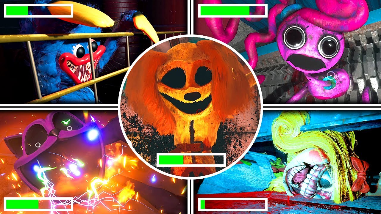Poppy Playtime Chapters 1,2,3 - All BOSSES Deaths With Healthbars