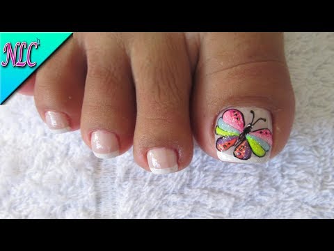 DECORACIÓN DE UÑAS MARIPOSA PARA PIES – DECORACIÓN DE MARIPOSA Y FRANCÉS – BUTTERFLY NAIL ART – NLC