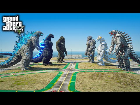 The Battle Team Godzilla , Kong Vs Team Mechagodzilla ( GTA V Mods )