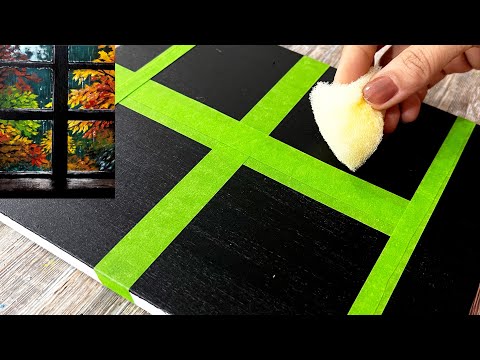 A Rainy Autumn Day through the window | Acrylic painting techniques for beginners