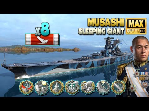 Battleship Musashi: 8 ships destroyed on map Sleeping Giant - World of Warships