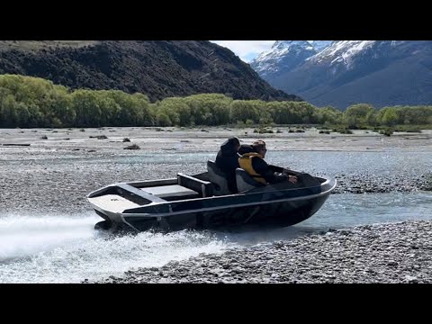 Jet boating up the Rees river in Glenorchy, New Zealand