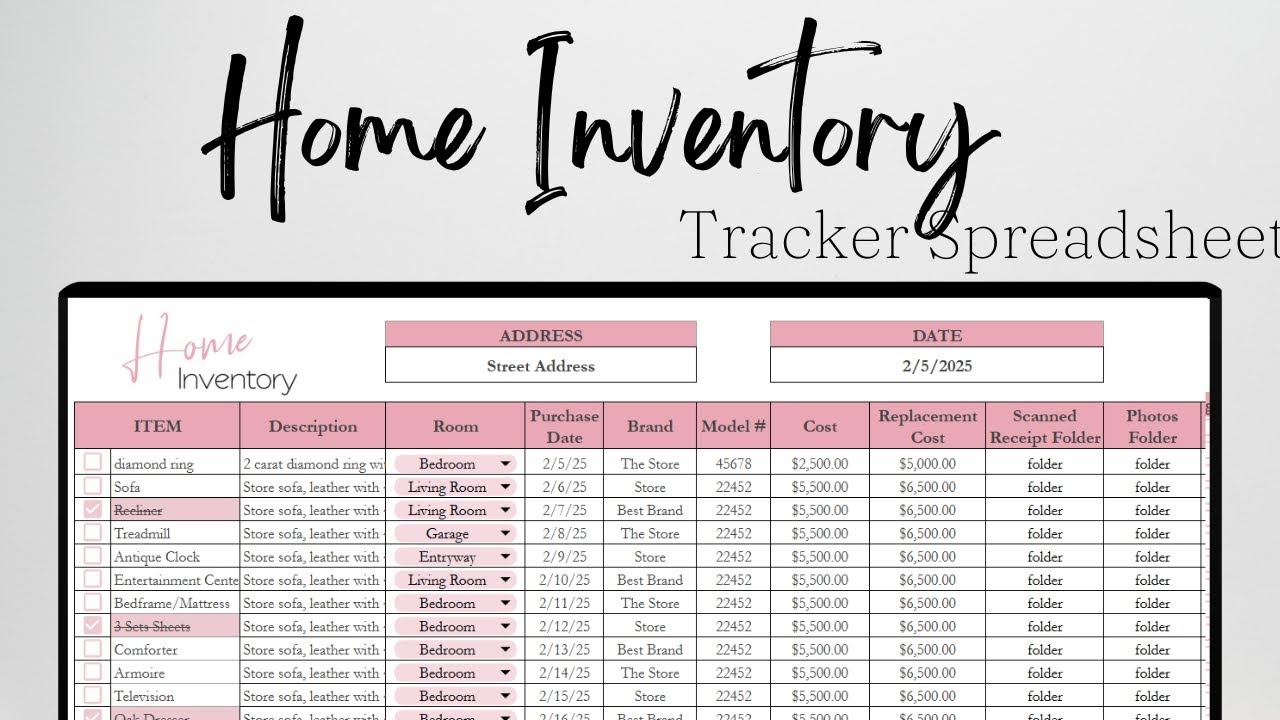 Home Inventory Excel Template, Home Inventory Management, Home Inventory Google Spreadsheet Tutorial