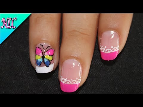 DISEÑO DE UÑAS DE MARIPOSA EN MANOS – BUTTERFLY NAIL ART – FRENCH NAIL ART – NLC