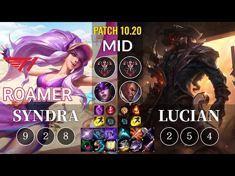 T1 Roamer Syndra vs Lucian Mid - KR Patch 10.20