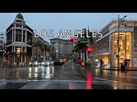 Driving in Rain, Beverly Hills, West Hollywood, Los Angeles