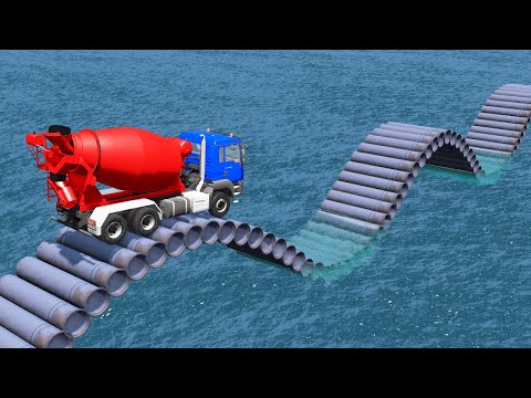 Impossible Pipes Wave Bridge Crossing Cars Vs Deep Water - BeamNG.Drive