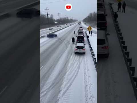 Frozen Highway Scare: Traffic Camera Captures Car Skidding on Ice