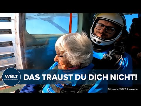 Video Thumbnail: ENGLAND: Mit 102 Jahren! Älteste britische Fallschirmspringerin beeindruckt mit Sprung