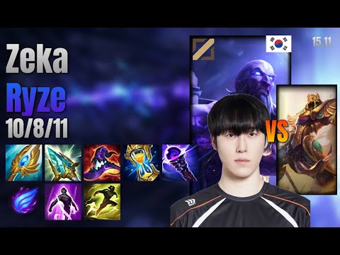 Zeka Mid Ryze vs Azir lol KR solo rank Full Game 15.11 | 제카 라이즈 vs 아지르