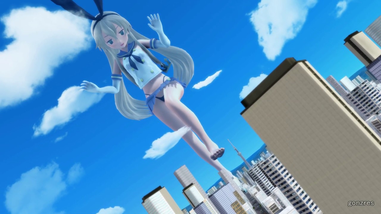 【巨大娘 giantess】街を踏み荒らし放題な4000倍巨大娘（島風ver）/4000 times giantess walking in the city(Simakaze ver)【MMD】