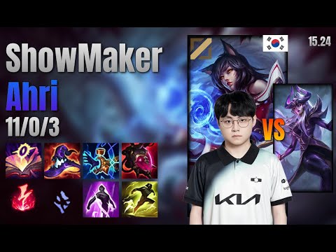 ShowMaker Mid Ahri vs Syndra lol KR solo rank Full Game 15.24 | 쇼메이커 아리 vs 신드라
