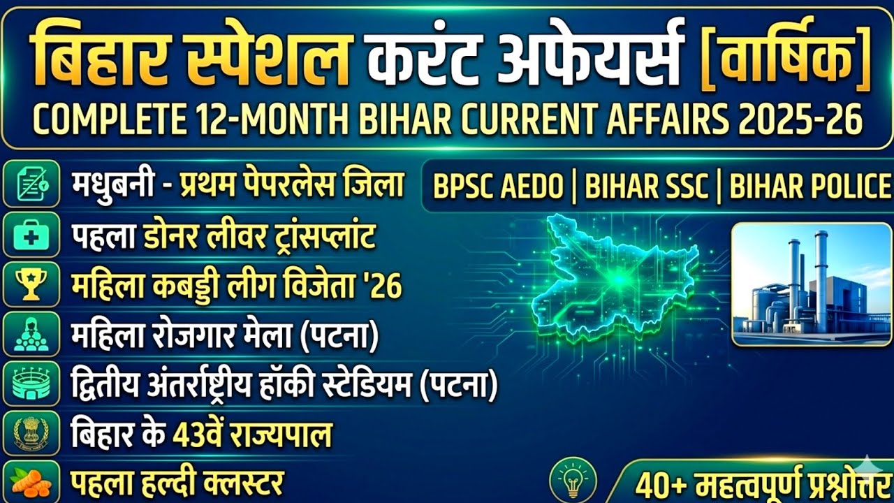 Bihar Current Affairs 2025-26 🔥 | Last 12 Month Complete Revision | 100+ Important Questions | BPSC