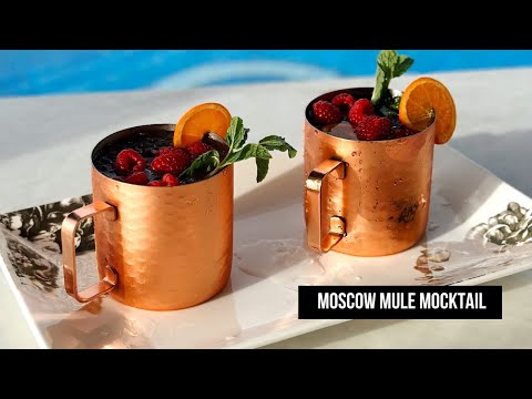 Moscow Mule Mocktail with Raspberries and Orange (Non-Alcoholic)