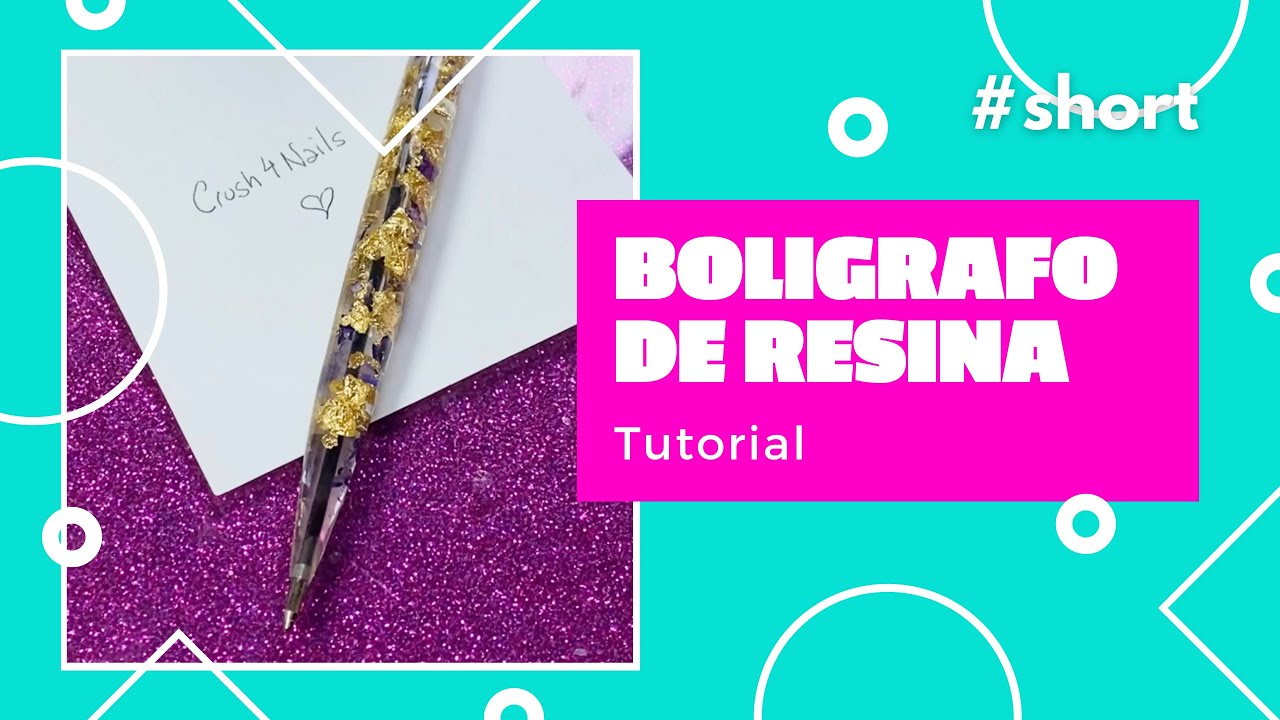 Boligrafo de resina uv con oro y flores