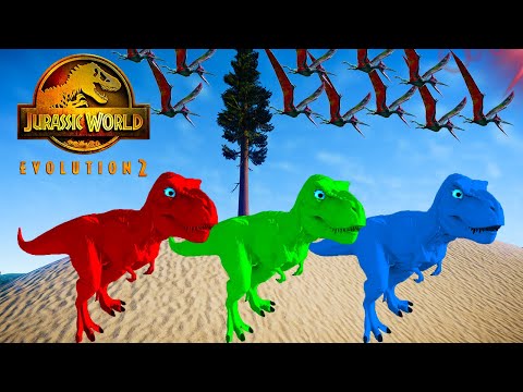 Jurassic World Evolution 2 Rexy Color Pack vs I-Rex, Spinosaurus, All Carnivores Dinosaurs Fighting