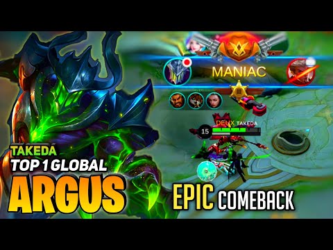 MANIAC! Argus Epic Comeback No Savage Today [Top 1 Global Argus] By Takeda - Mobile Legend