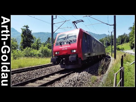 Viele Güterzugsichtungen an der Gotthardstrecke bei Arth-Goldau, Kanton Schwyz, Schweiz 2022