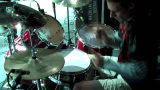 Drummer Timothy Java playing drums on Violent By Nature with Darkest Hour
