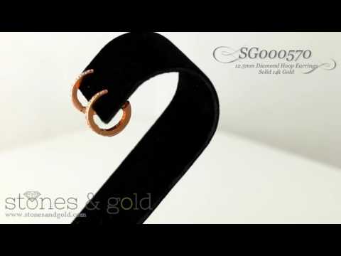 12.5 MM Huggie Diamond Solid 14K Gold Hoop Earrings | SG000570