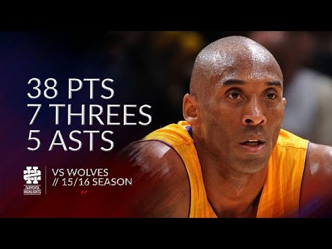 Kobe Bryant 38 pts 7 threes 5 asts vs Wolves 15/16 season