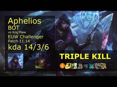 Aphelios ADC vs Kog'Maw - EUW Challenger 14/3/6 Patch 11.14 Gameplay