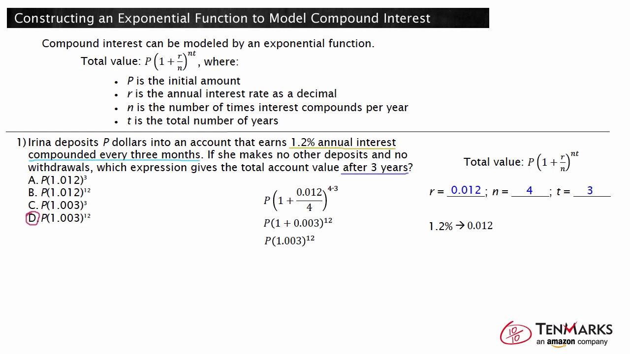 Constructing an Exponential Function to Model Compond Interest (F-BF.1a)