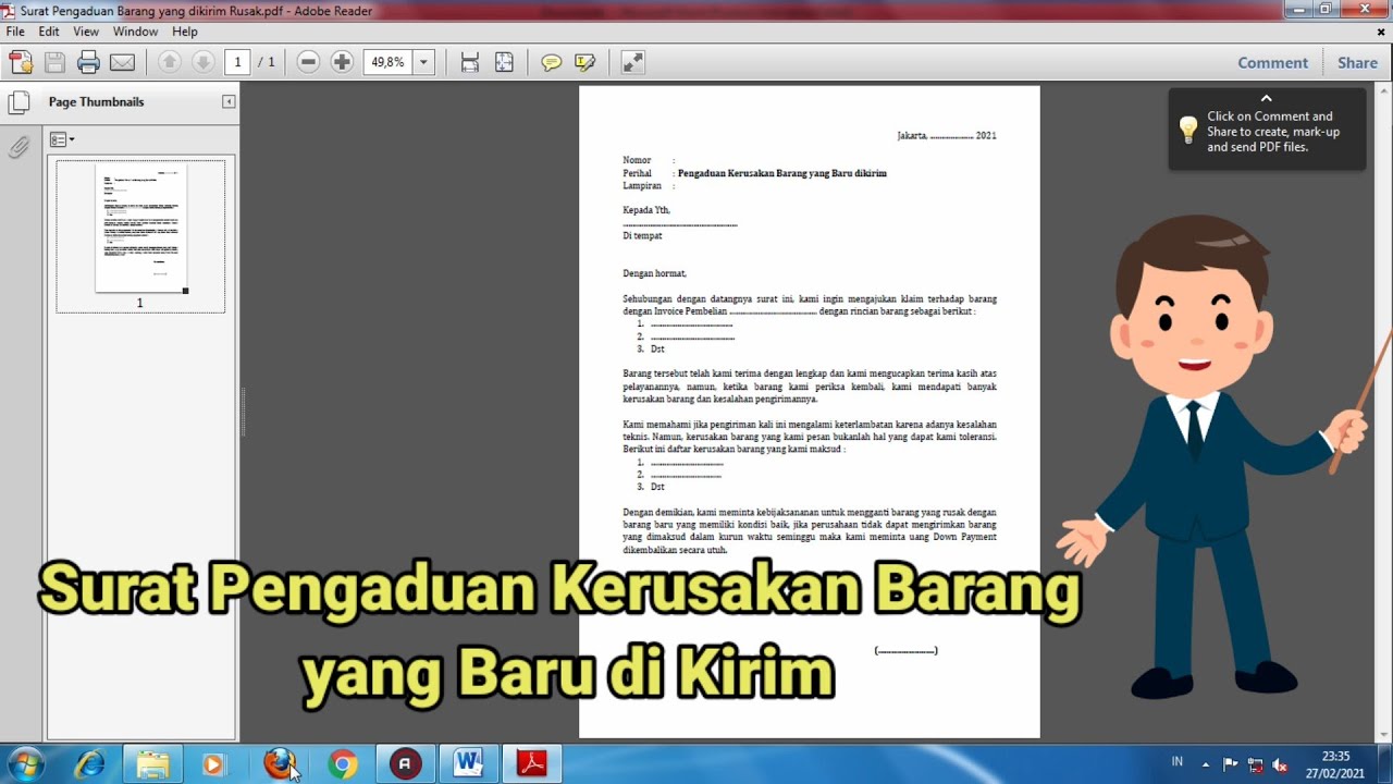 Surat Pengaduan Kerusakan Barang yang Baru di Kirim