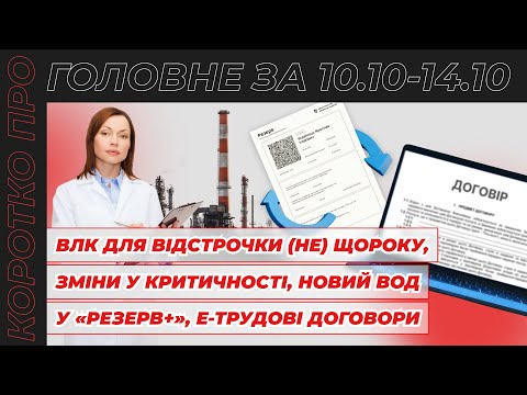 відео прев’ю для Бронювання без щорічної ВЛК, нові критерії критичності, оновлений ВОД у «Резерв+» та е-трудові договори. Коротко про головне за тиждень 10.11–14.11.2025