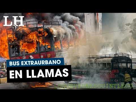 Bus extraurbano de pasajeros prende en llamas en Escuintla