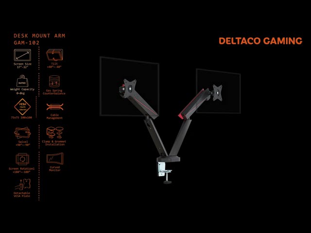 Video teaser for DELTACO GAMING Dual Monitor Spring-Assisted Pro