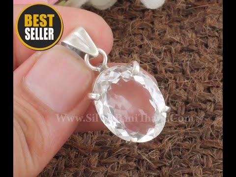 Natural Crystal Quartz Prong Set Necklace Pendant | 925 Sterling Silver Oval Cut Stone Pendant