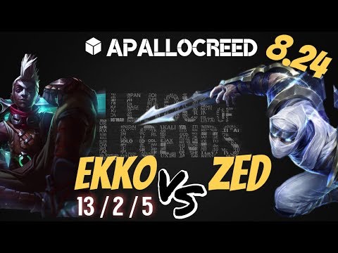 Apallocreed | EKKO vs ZED MID Patch 8.24 [SKT T1 SKIN 2018] League Of Legends DRAFT