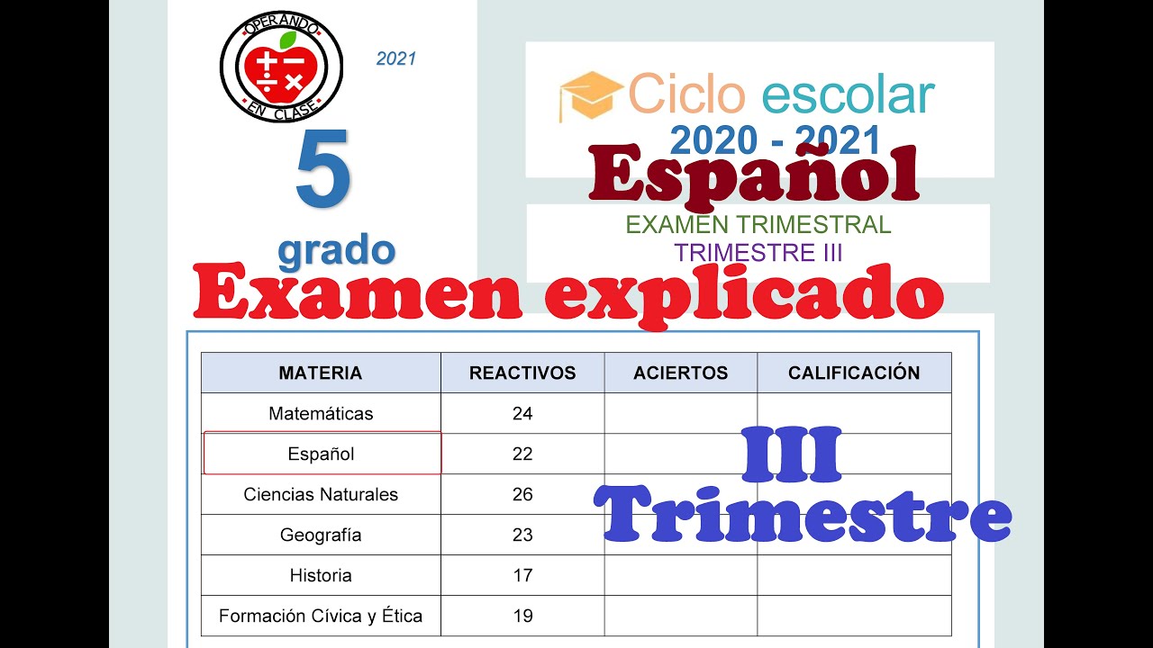 EXAMEN DE ESPAÑOL DEL TERCER TRIMESTRE 5° 2021 (EXPLICADO)