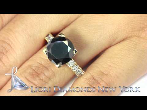BDR-061 - 5.75 Carat Certified Natural Black Diamond Engagement Ring 18k Yellow Gold