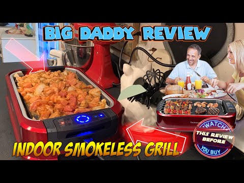 Electric Grill, Techwood Indoor/Outdoor Electric BBQ Grill, 1600W Portable Removable Stand Grill with Adjustable Heat & Drip Tray, Double Layer Design for Party, Patio & Backyard (Red) video review thumbnail